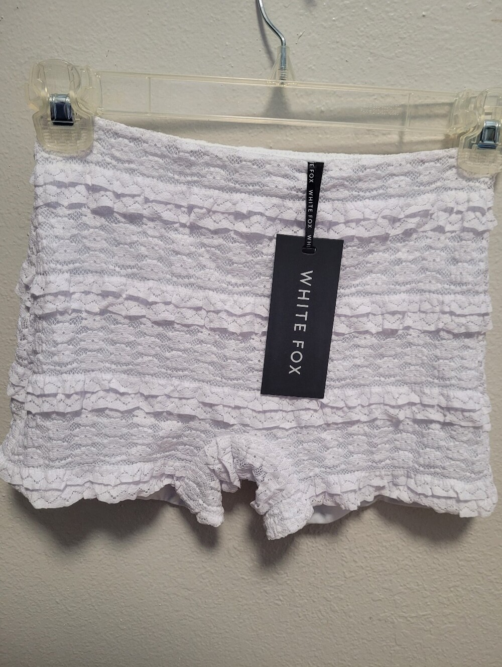 White Fox Honeymoon Lace Ruffle Bloomer Shorts - White, Size XS